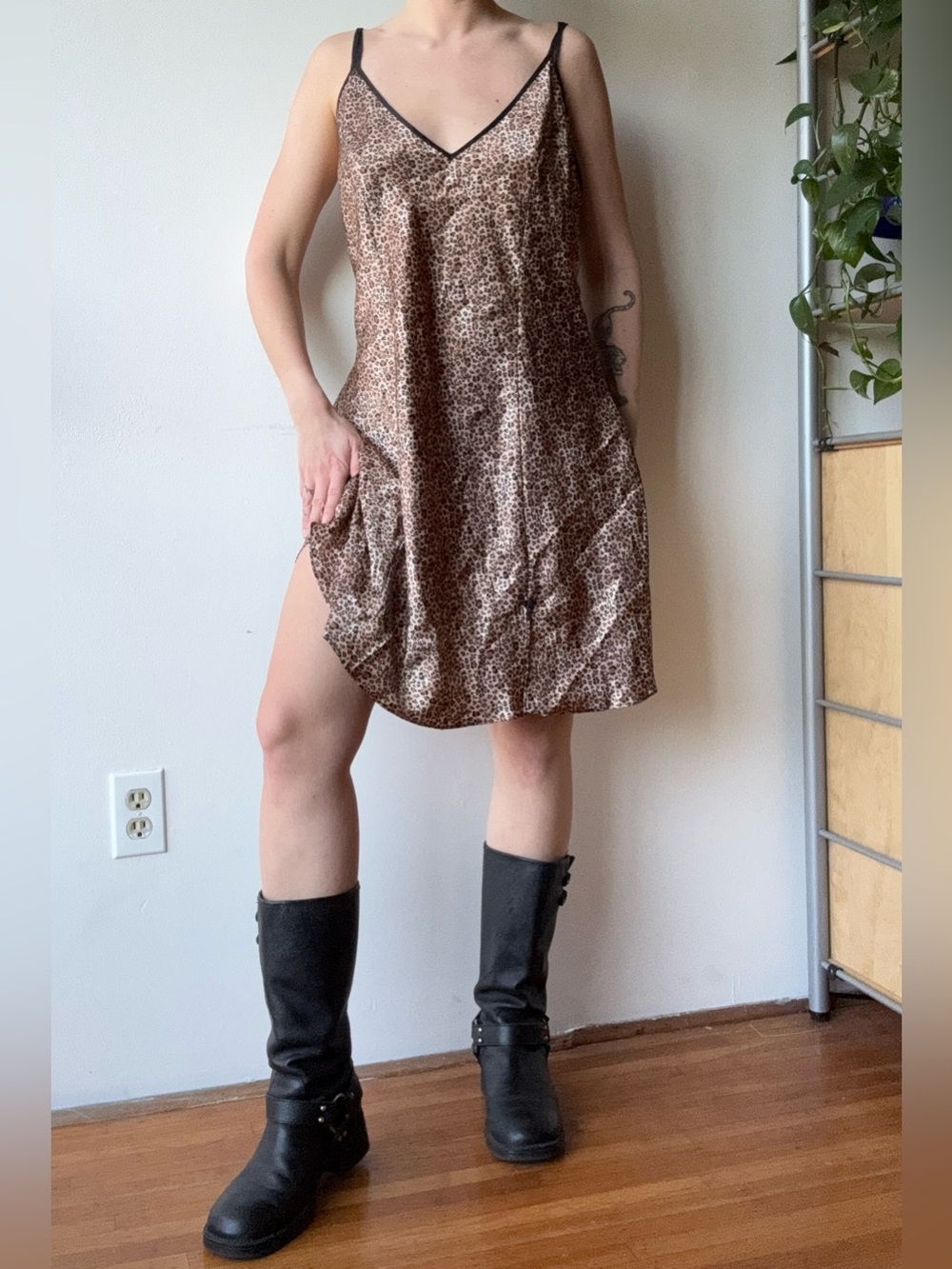 East west vintage Leopard Print Slip Dress